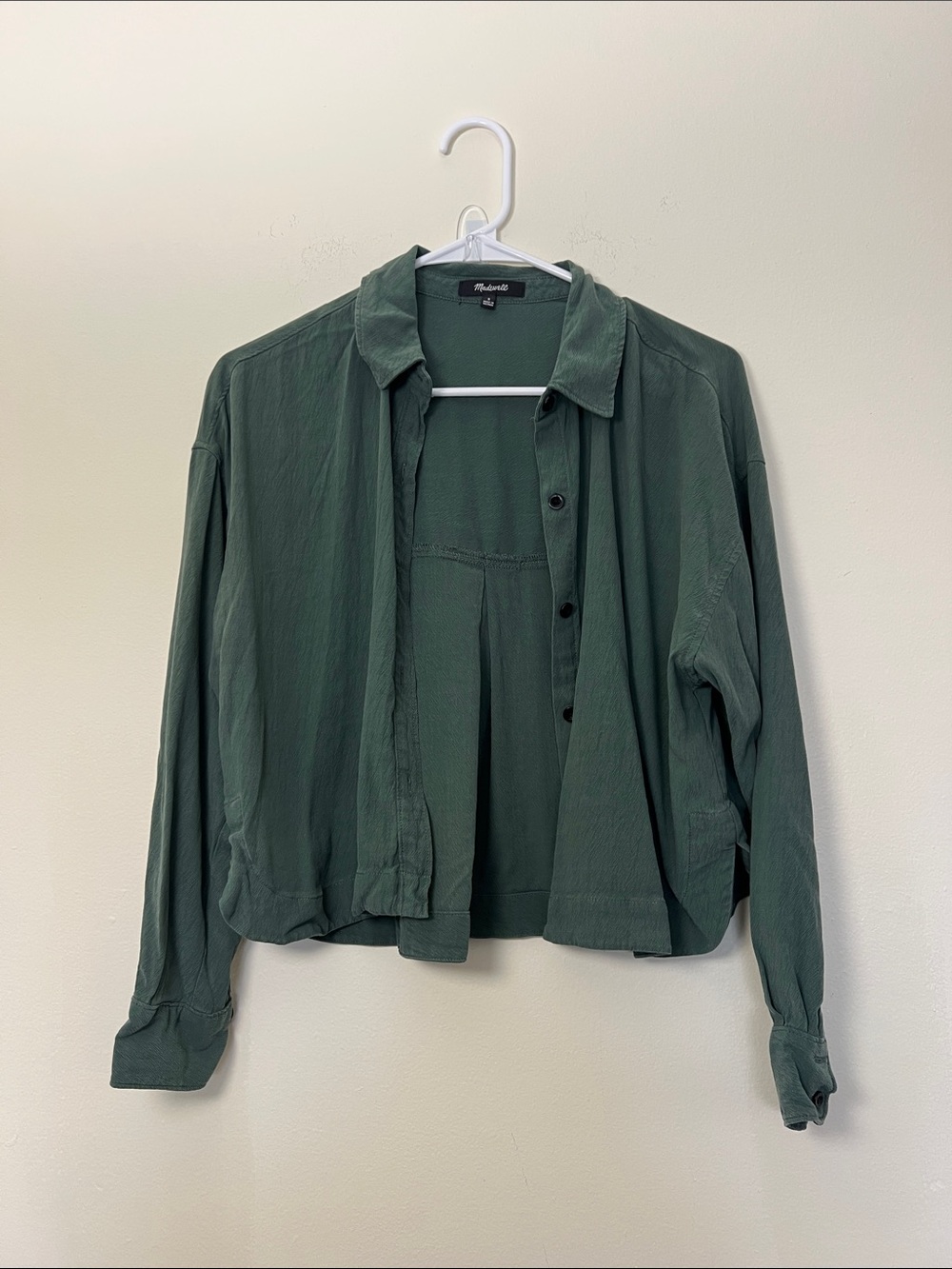 Madewell Olive Green Relaxed Cropped Button-Up Shirt